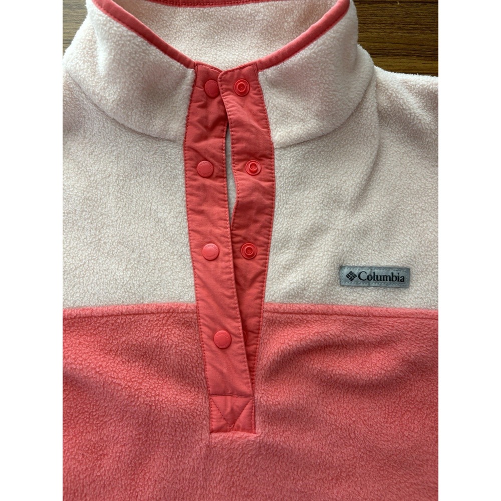 Columbia Womens M Fleece 1/4‎ Snap Colorblock Peach Orange Slash Pockets EUC